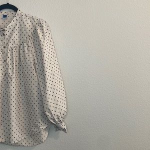 Old Navy Mock Neck Blouse size L Cream and Black Swiss Dot